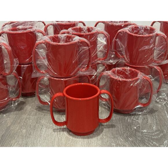 New 24 Vintage Red Double Handle Melamine Cups Mug Toddler Daycares Asst Living - Picture 1 of 10